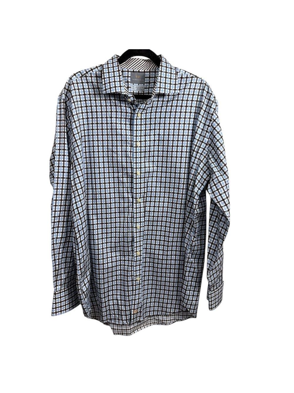 Thomas Dean Checkered Button Down Shirt XXL Blue Brown